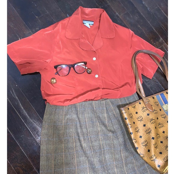 Rust vintage short sleeve blouse - Picture 3 of 4